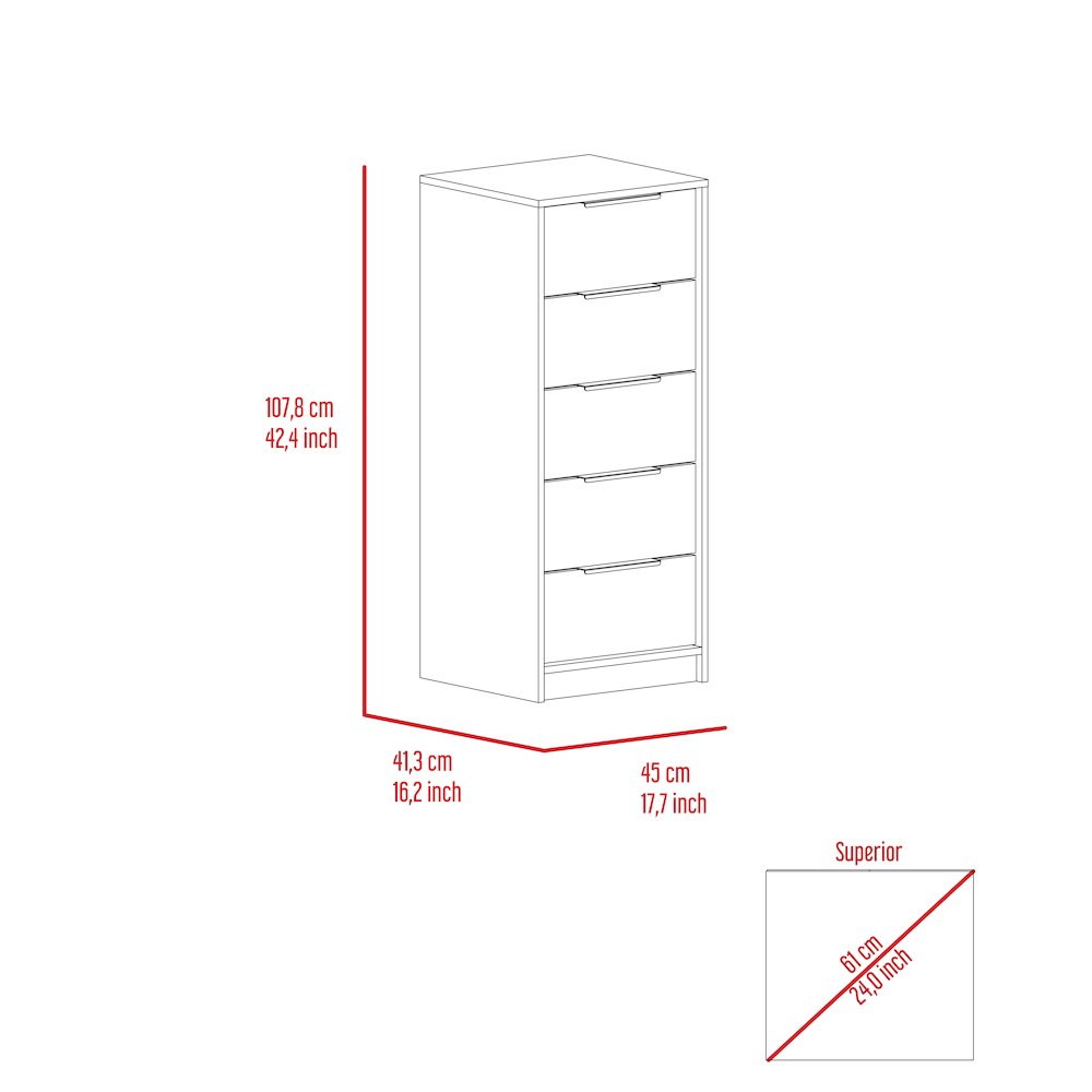 5-Drawer Rectangle Dresser White