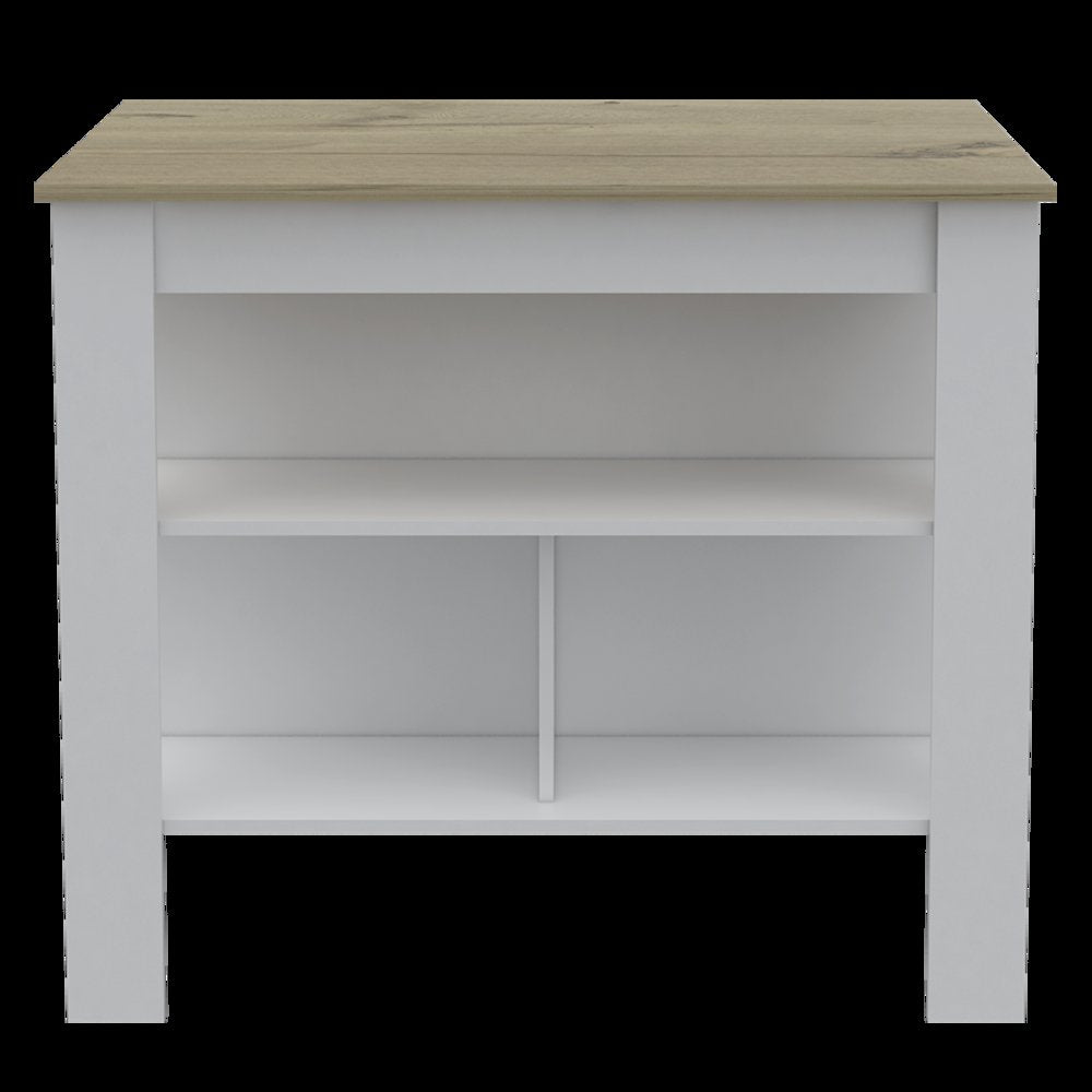 3-Shelf Kitchen Island White and Light Oak