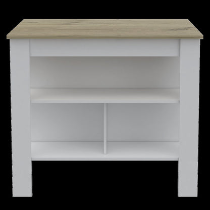 3-Shelf Kitchen Island White and Light Oak