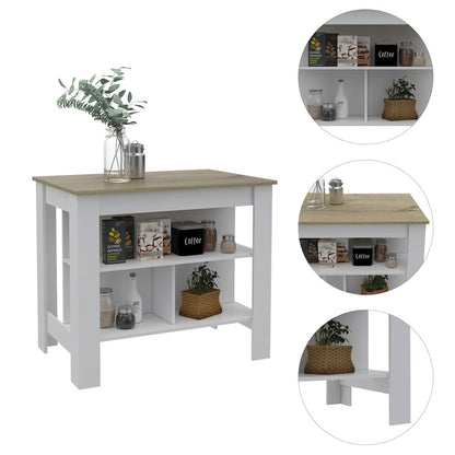 3-Shelf Kitchen Island White and Light Oak