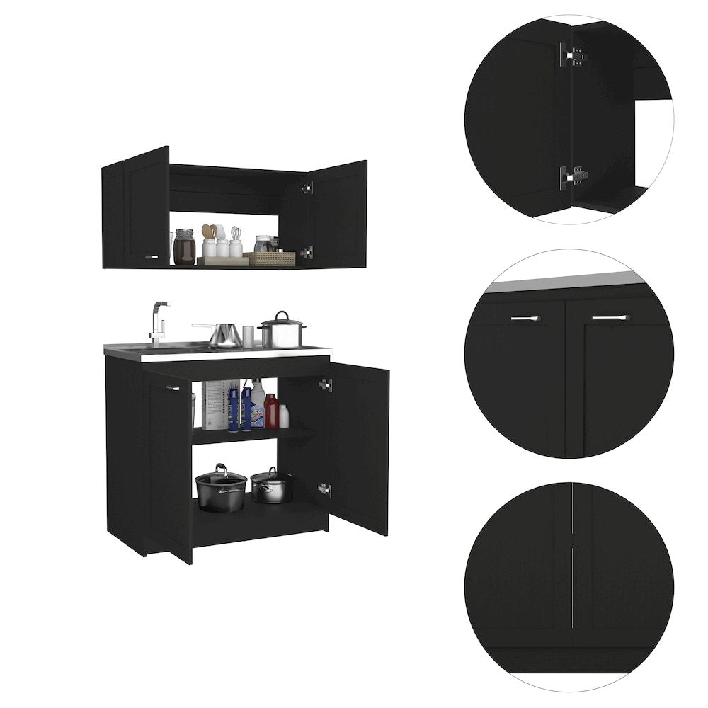 2-piece Rectangle Cabinet Set Black Wengue