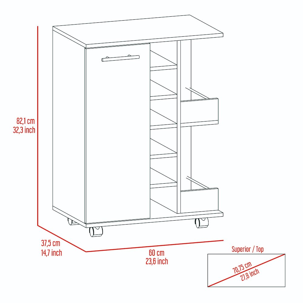 2-Shelf 6-Bottle Bar Cart with Division Black Wengue