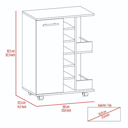 2-Shelf 6-Bottle Bar Cart with Division Black Wengue
