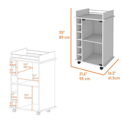 6-Bottle 3-Shelf Bar Cart White