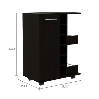 2-Shelf 6-Bottle Bar Cart with Division Black Wengue