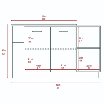 2-Shelf 1-Drawer Kitchen Island Black Wengue and Light Oak