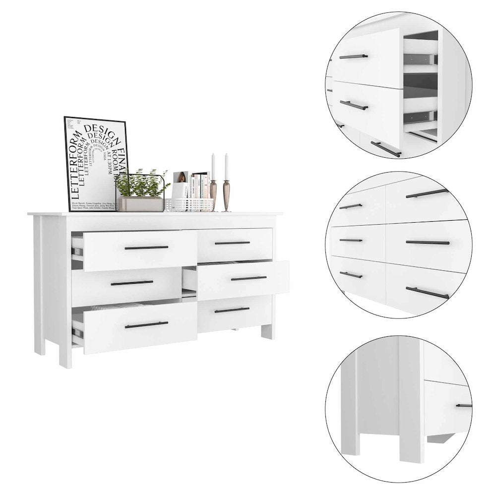 6-Drawer Rectangle Dresser White