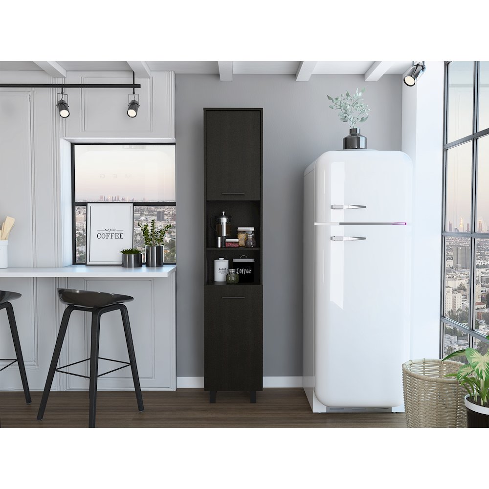 2-Shelf Rectangle Pantry Cabinet Black Wengue