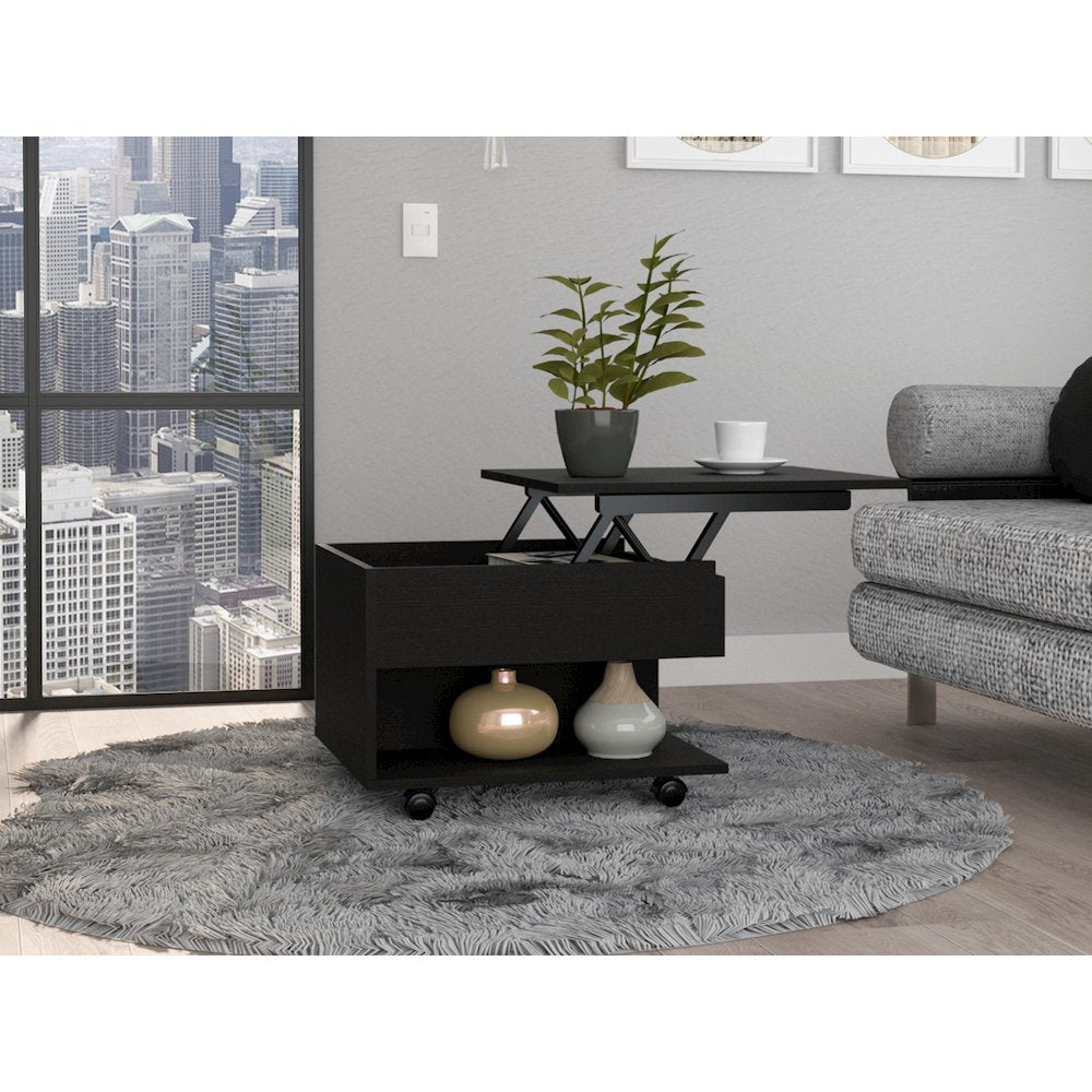 1-Drawer 1-Shelf Lift Top Coffee Table Black Wengue