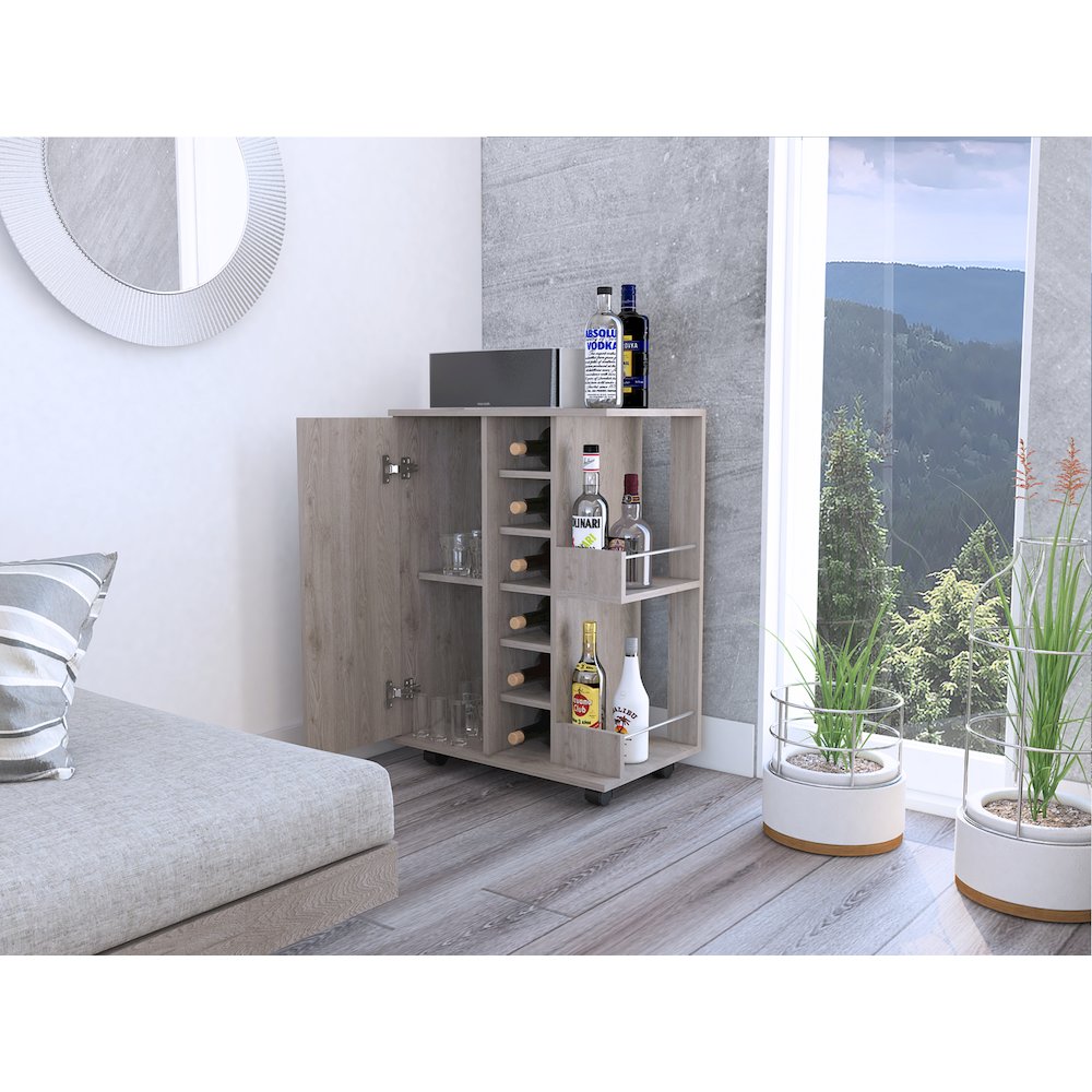 2-Shelf 6-Bottle Bar Cart with Division Light Oak