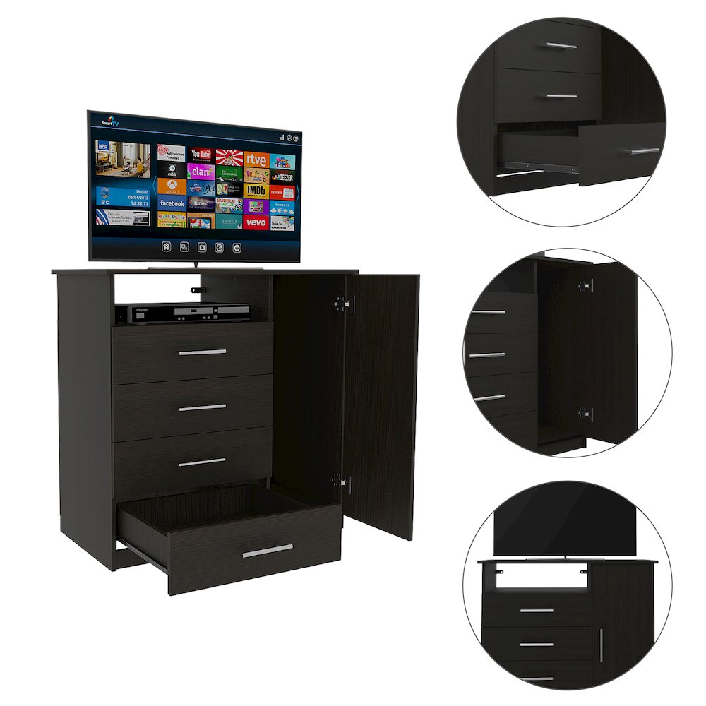 4-Drawer 1-Shelf Dresser Black Wengue
