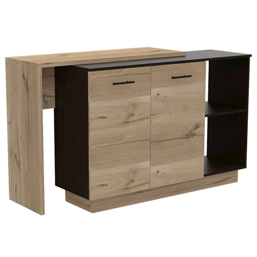 2-Shelf 1-Drawer Kitchen Island Black Wengue and Light Oak