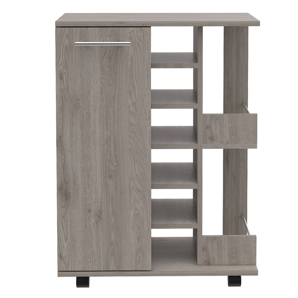 2-Shelf 6-Bottle Bar Cart with Division Light Oak