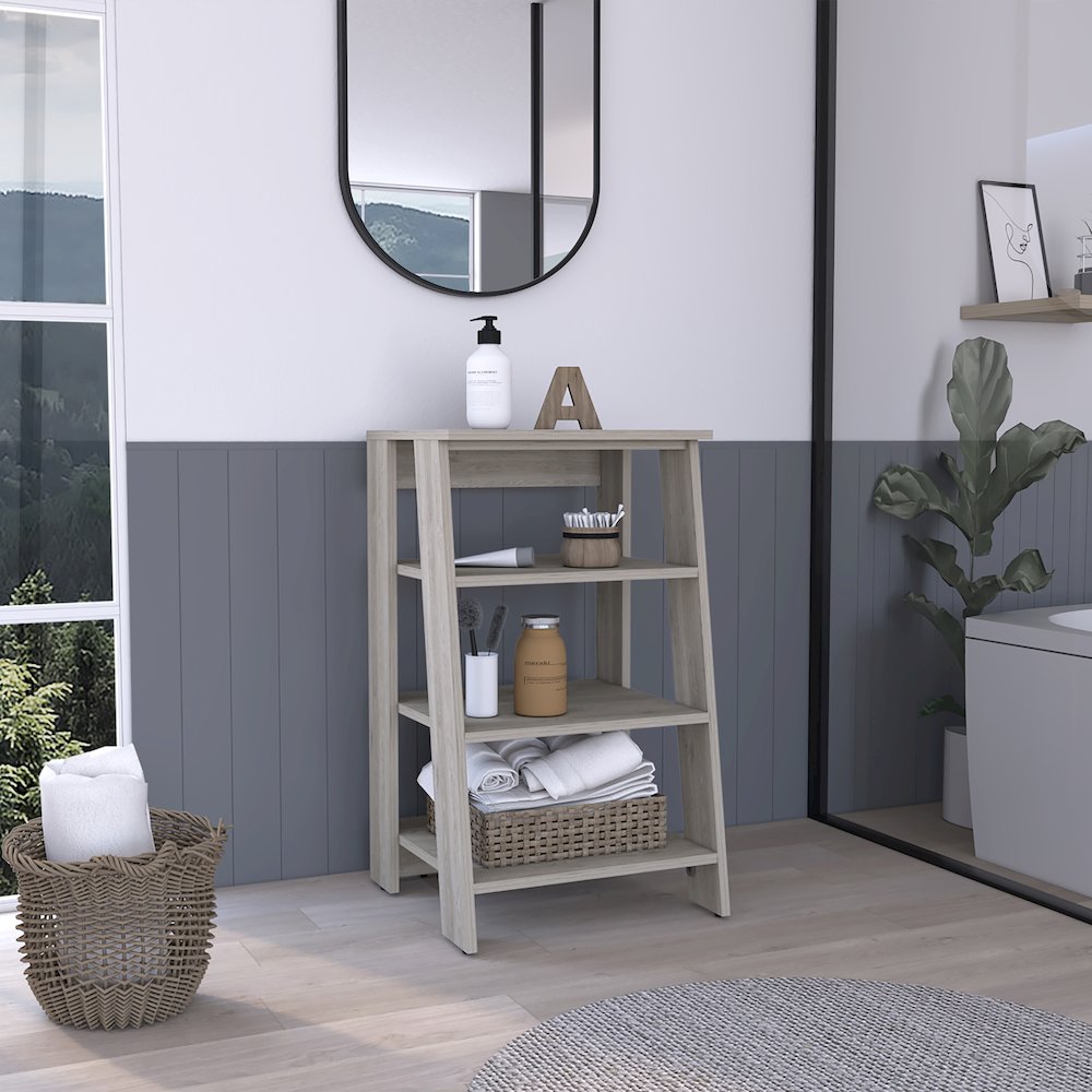 4-Shelf Linen Cabinet Light Grey