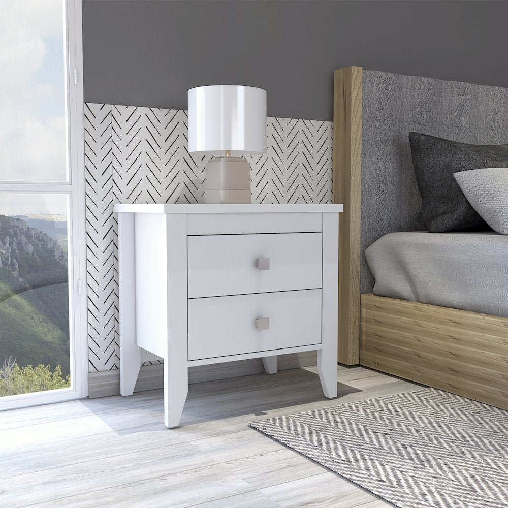 2-Drawer Nightstand White