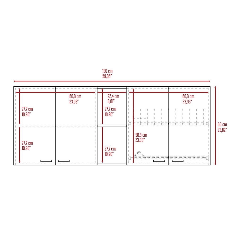 59-inch Four Swing Doors Wall Cabinet Black Wengue