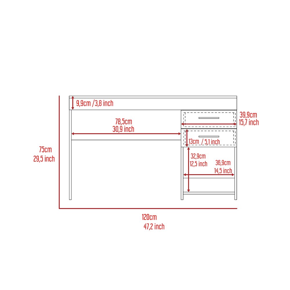 1-Shelf 2-Drawer Computer Desk Light Grey