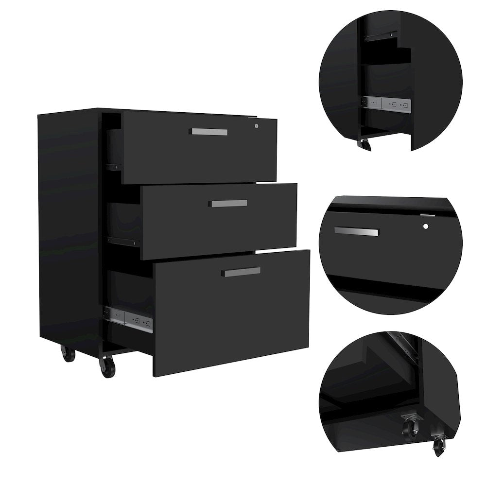 3-Drawer Rectangle Chest with Caster Black Wengue