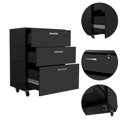 3-Drawer Rectangle Chest with Caster Black Wengue