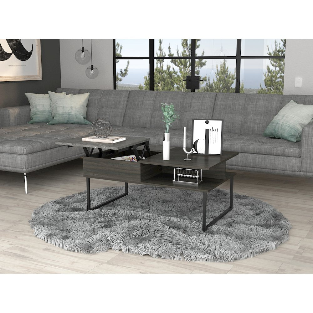 1-Shelf Lift Top Coffee Table Carbon Espresso and Onyx