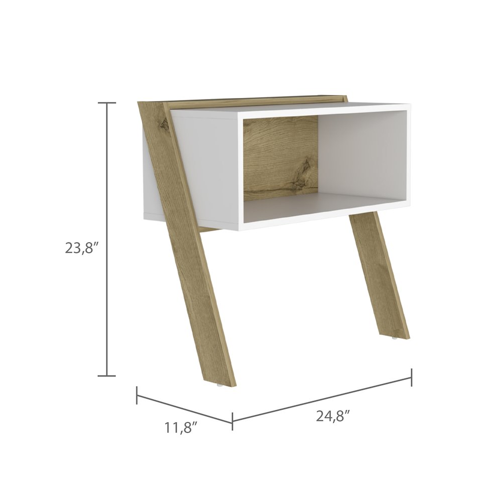 1-Shelf Nightstand Light Oak and White