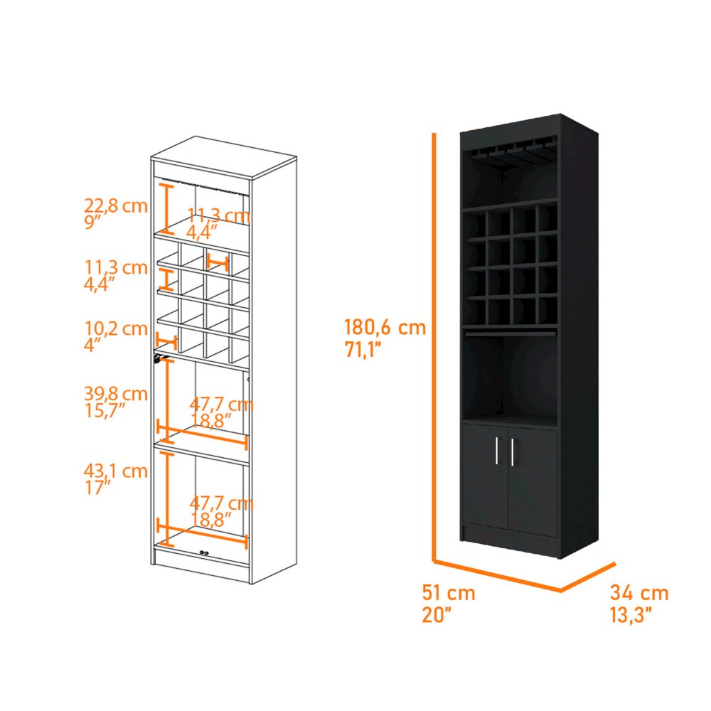 16-Bottle 1-Shelf Bar Cabinet Black Wengue