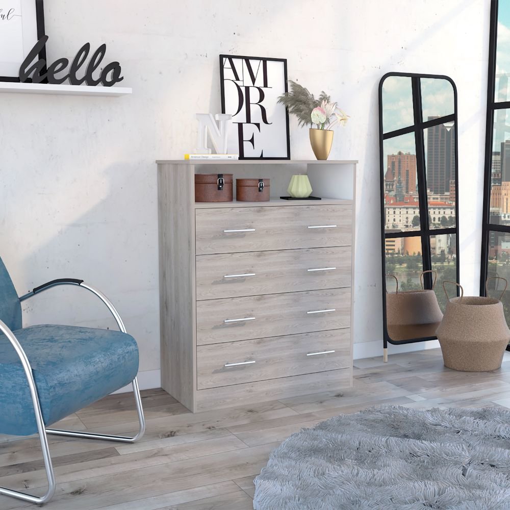 4-Drawer Rectangle Dresser Light Gray