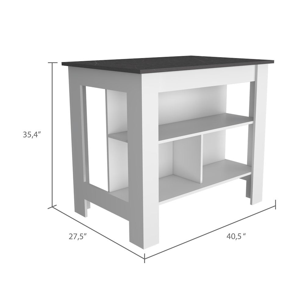 3-Shelf Kitchen Island White and Onix