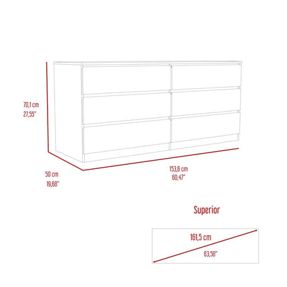 6-Drawer Rectangle Dresser White
