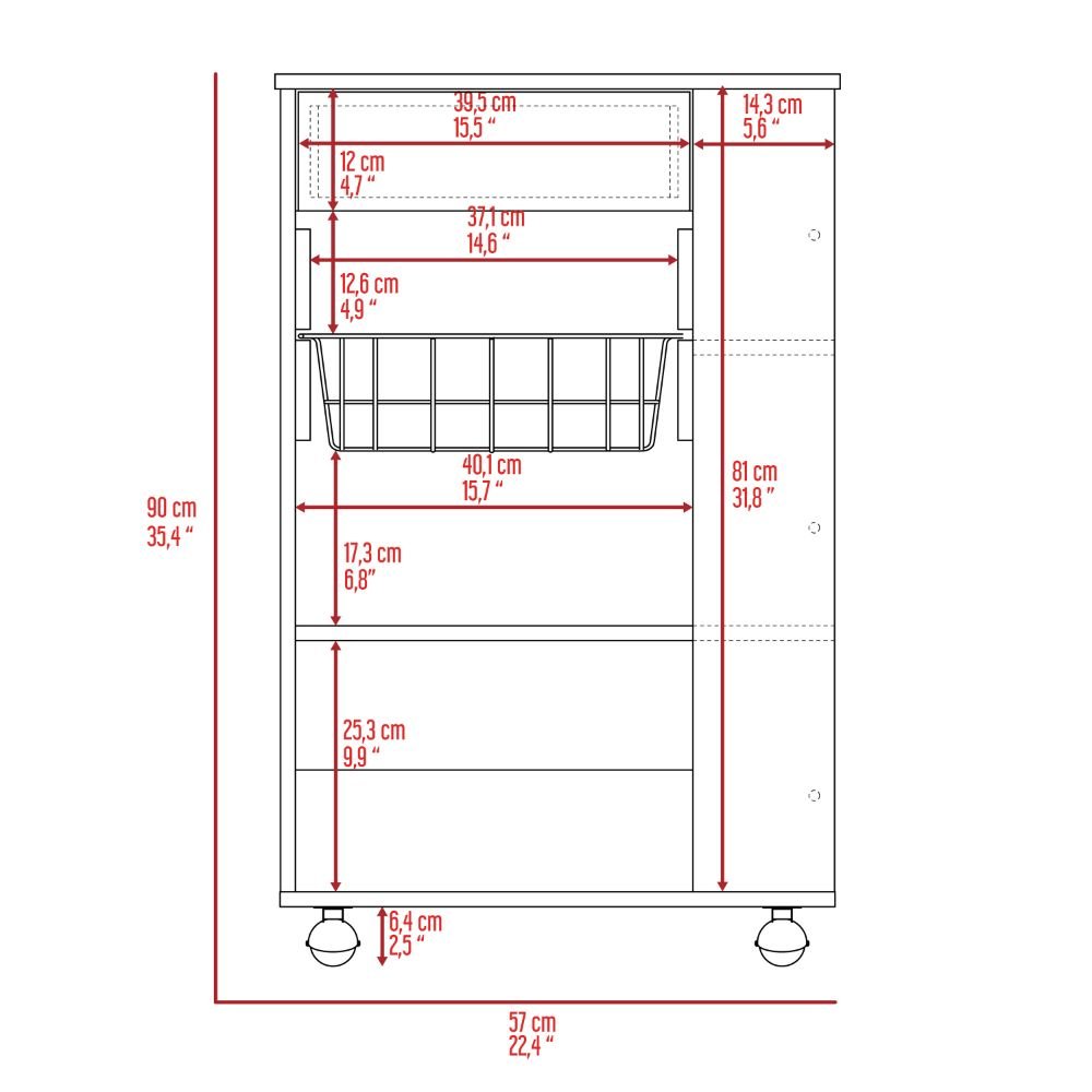 5-Shelf 1-Drawer Kitchen Cart White and Light Oak