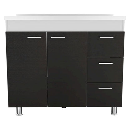 3-Drawer Base Cabinet White and Black Wengue