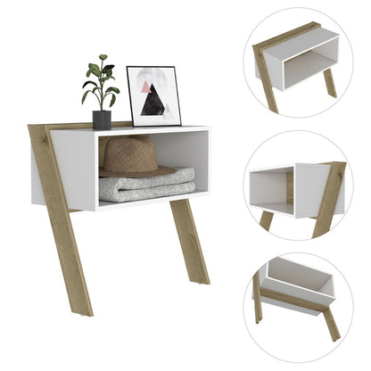 1-Shelf Nightstand Light Oak and White
