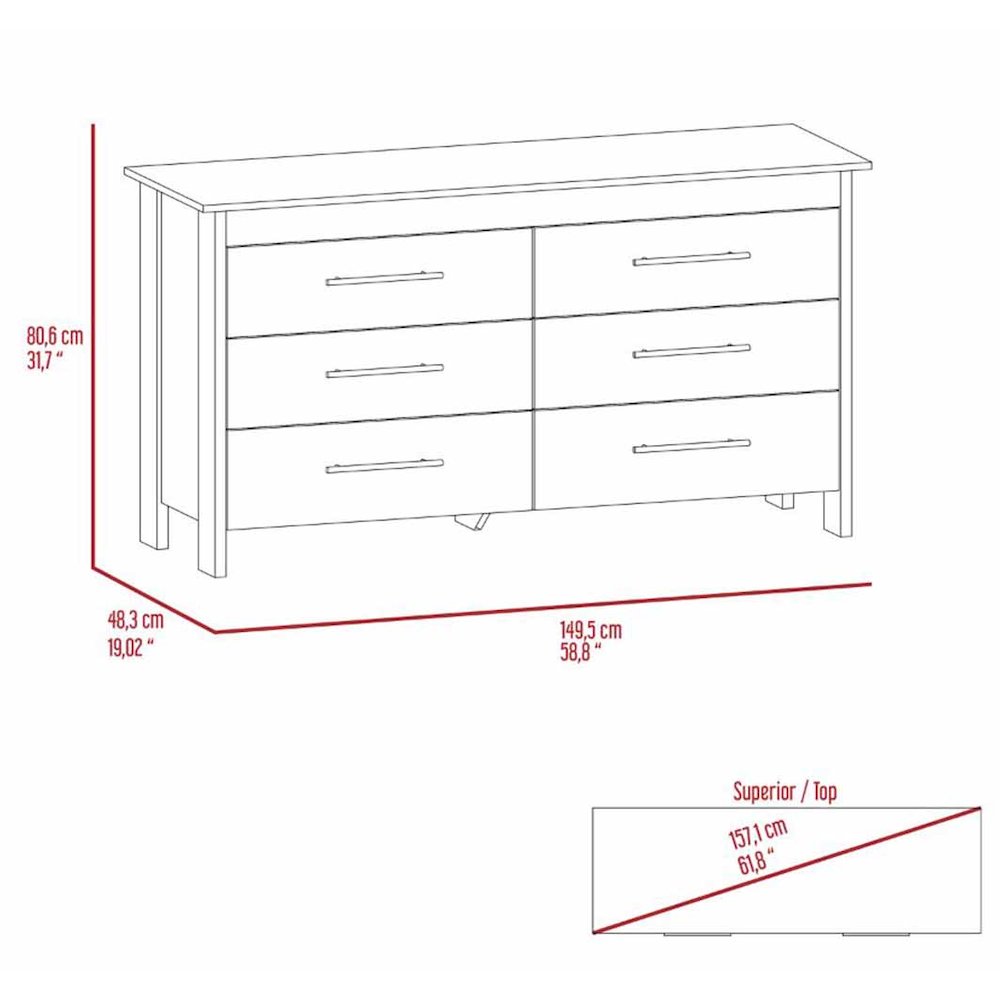 6-Drawer Rectangle Dresser Light Oak and White