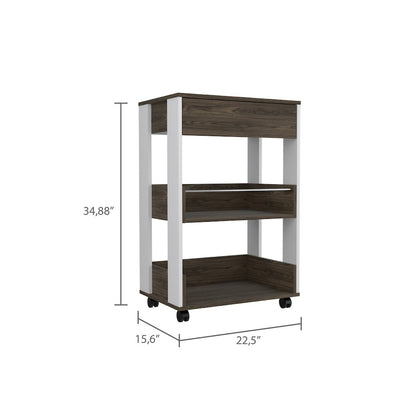 1-Drawer 2-Shelf Kitchen Cart with Caster White and Dark Walnut