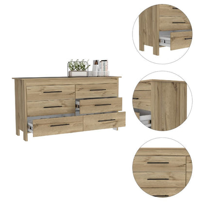 6-Drawer Rectangle Dresser Light Oak and White