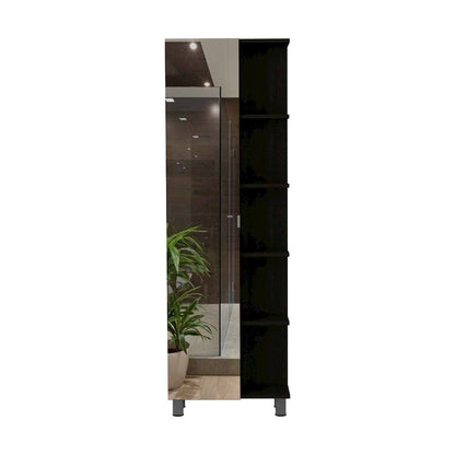5-Shelf Linen Cabinet with Mirror Black Wengue