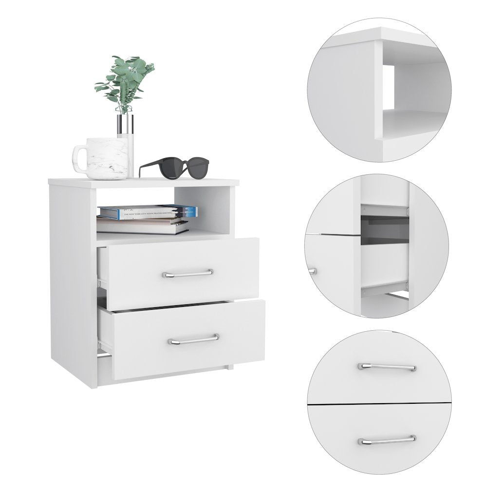 2-Drawer 1-Shelf Rectangle Nightstand White