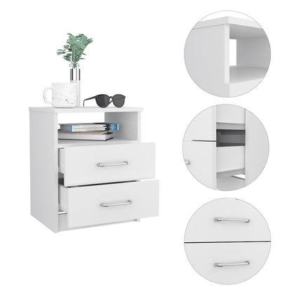 2-Drawer 1-Shelf Rectangle Nightstand White