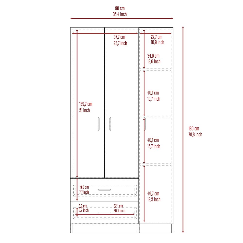 2-Drawer 3-Door Armoire Smokey Oak