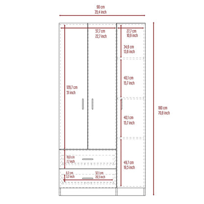 2-Drawer 3-Door Armoire Smokey Oak