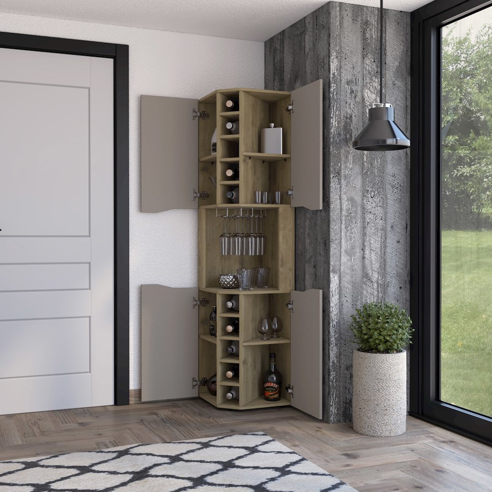 10-Bottle Bar Cabinet Macadamia and Taupe