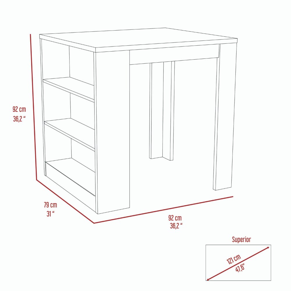 3-Drawer Kitchen Island White and Pine