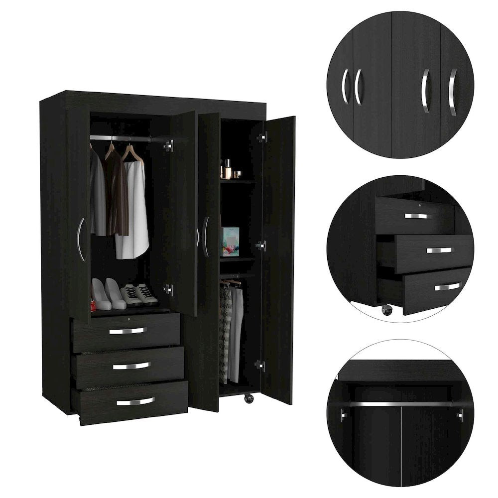 3-Drawer Armoire Black Wengue