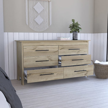 6-Drawer Rectangle Dresser Light Oak and White