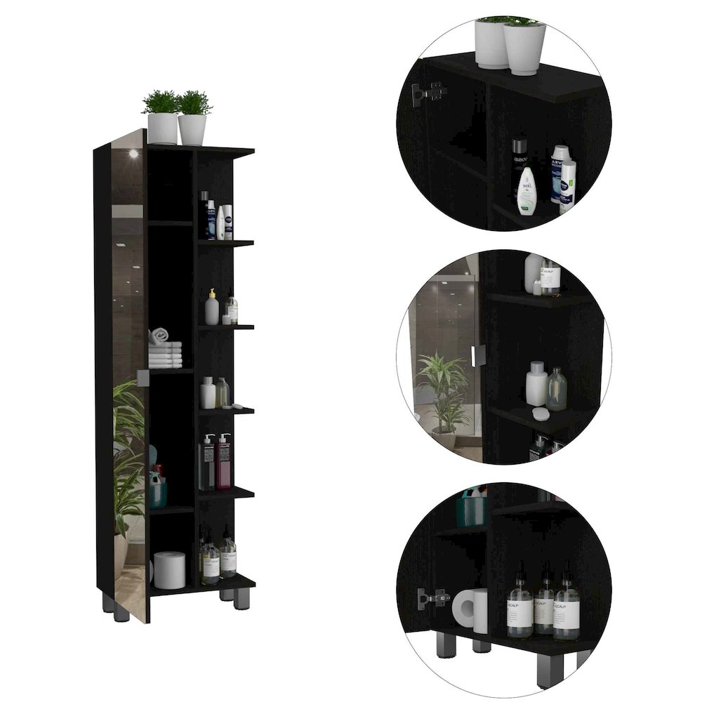 5-Shelf Linen Cabinet with Mirror Black Wengue