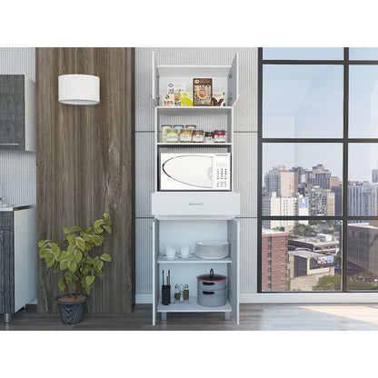 2-Shelf 1-Drawer Microwave Pantry Cabinet White