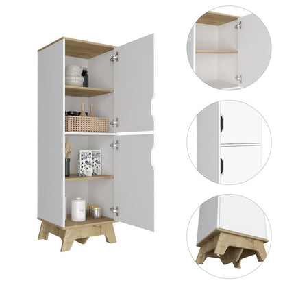 2-Door Pantry Cabinet Light Oak and White