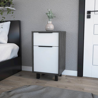 1-Drawer Nightstand Smokey Oak and White
