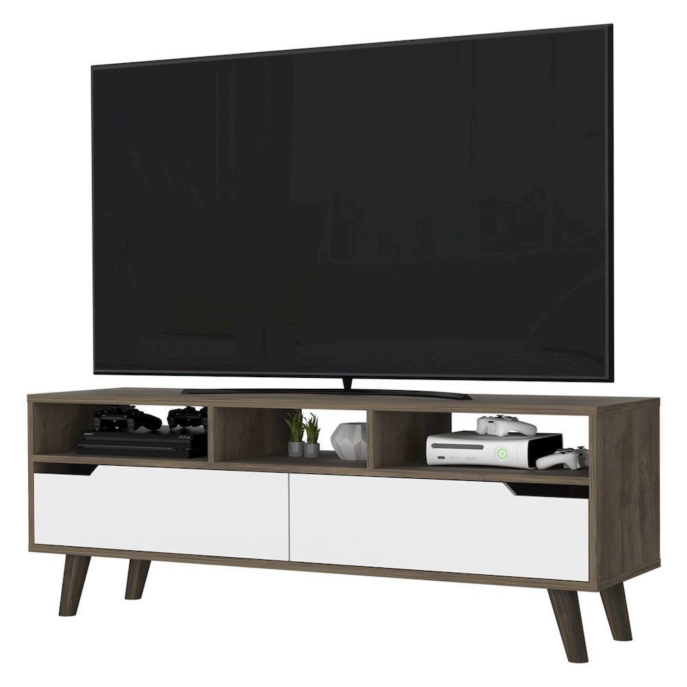 2-Drawer 3-Shelf TV Stand Dark Walnut and White