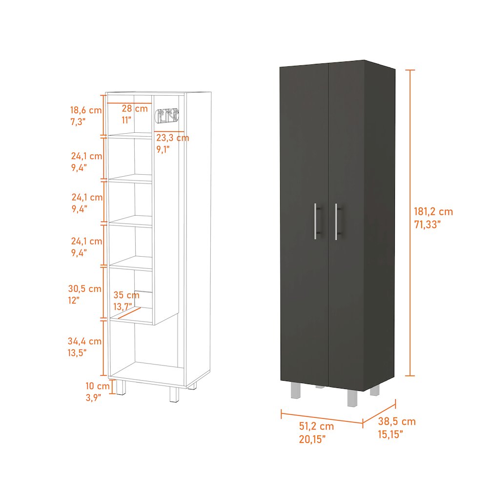 2-Door Rectangle Closet Pantry Black Wengue and White